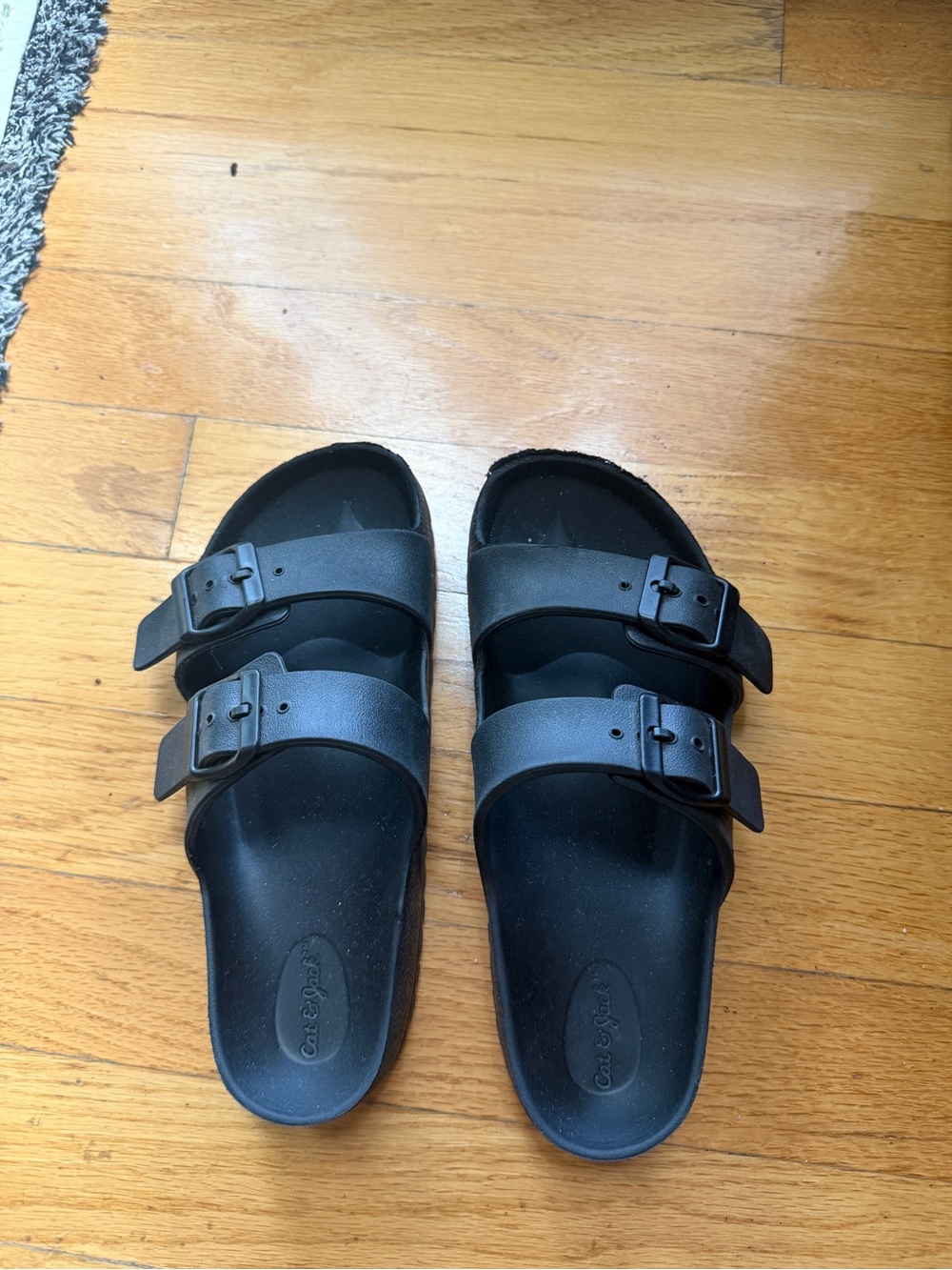 Kids Black Double Buckle Slide Sandals